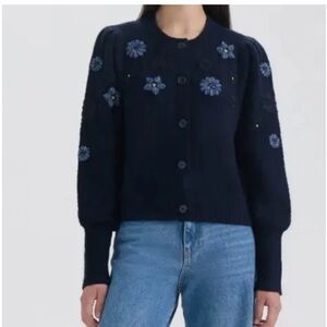 NVLT Dark Blue Floral Women's Cardigan Size L